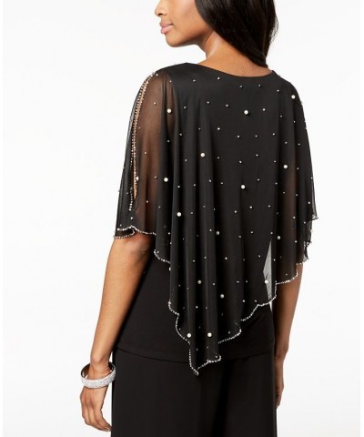 Embellished Asymmetrical Overlay Top Black $43.56 Tops