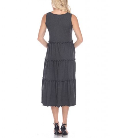 Women's Scoop Neck Tiered Midi Dress Gray $17.16 Dresses