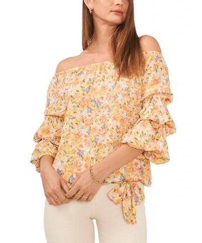 Women's Off The Shoulder Bubble Sleeve Blouse Tangerine $26.98 Tops