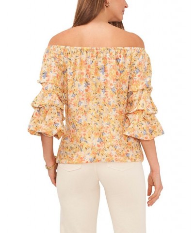 Women's Off The Shoulder Bubble Sleeve Blouse Tangerine $26.98 Tops