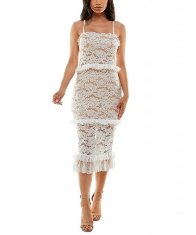 Sleeveless Lace Ruffled-Trim Midi Dress White/nude $69.96 Dresses