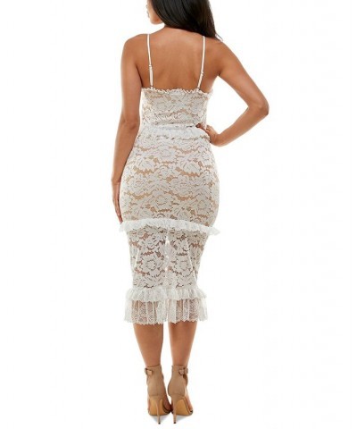 Sleeveless Lace Ruffled-Trim Midi Dress White/nude $69.96 Dresses