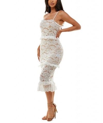 Sleeveless Lace Ruffled-Trim Midi Dress White/nude $69.96 Dresses