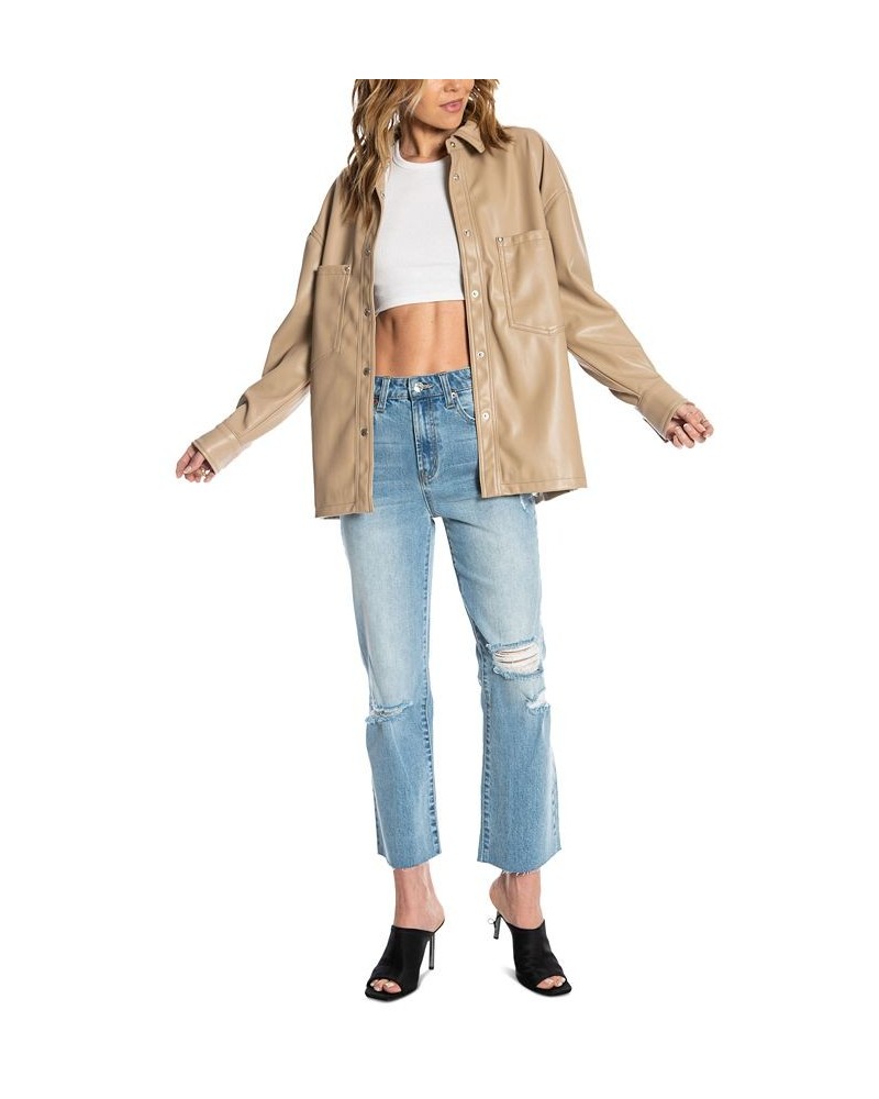 Oversized Faux Leather Shacket Tan/Beige $55.80 Coats