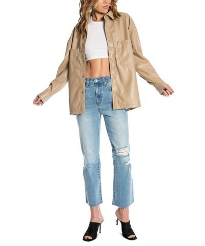 Oversized Faux Leather Shacket Tan/Beige $55.80 Coats