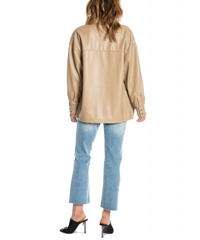 Oversized Faux Leather Shacket Tan/Beige $55.80 Coats