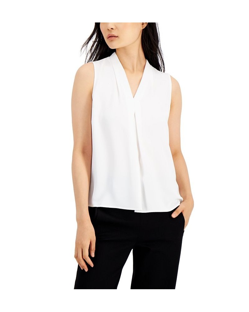 Women's Sleeveless Pleat V-Neck Top White $28.98 Tops