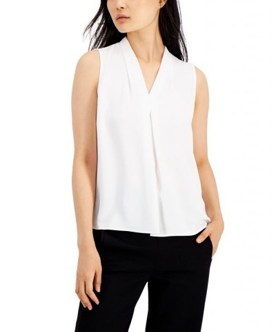 Women's Sleeveless Pleat V-Neck Top White $28.98 Tops