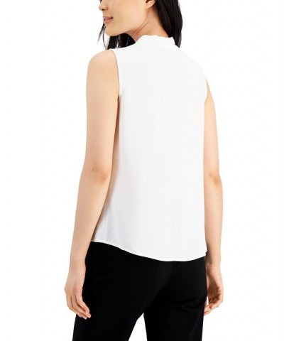 Women's Sleeveless Pleat V-Neck Top White $28.98 Tops