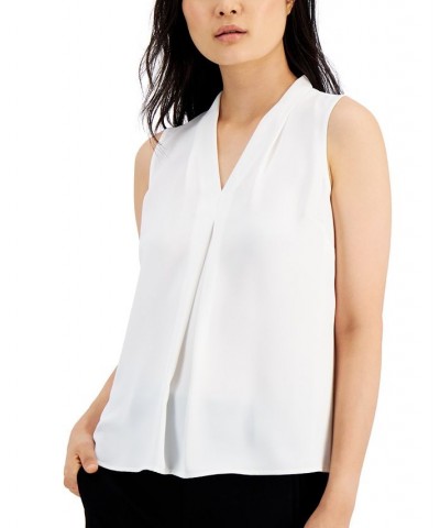 Women's Sleeveless Pleat V-Neck Top White $28.98 Tops