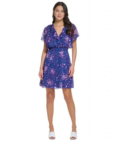 Petite Floral-Print Ruffled Smocked-Waist V-Neck Dress Blue/Raspberry $43.20 Dresses