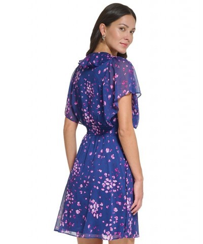 Petite Floral-Print Ruffled Smocked-Waist V-Neck Dress Blue/Raspberry $43.20 Dresses