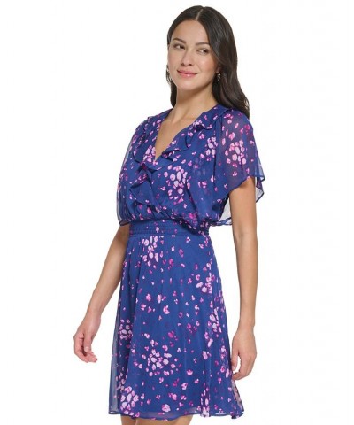 Petite Floral-Print Ruffled Smocked-Waist V-Neck Dress Blue/Raspberry $43.20 Dresses