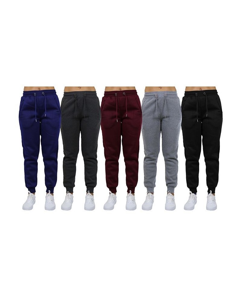 Women's Loose-Fit Fleece Jogger Sweatpants-5 Pack Charcoal-Navy-Burgundy-Heather Grey-Black $40.50 Pants