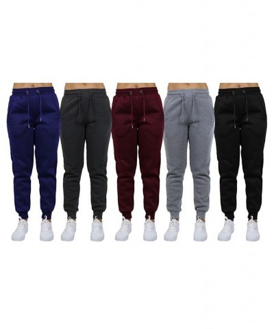 Women's Loose-Fit Fleece Jogger Sweatpants-5 Pack Charcoal-Navy-Burgundy-Heather Grey-Black $40.50 Pants