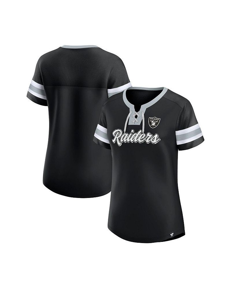 Women's Branded Black Las Vegas Raiders Original State Lace-Up T-shirt Black $34.30 Tops