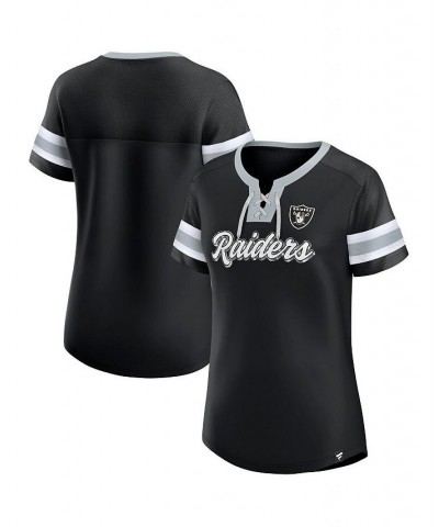 Women's Branded Black Las Vegas Raiders Original State Lace-Up T-shirt Black $34.30 Tops