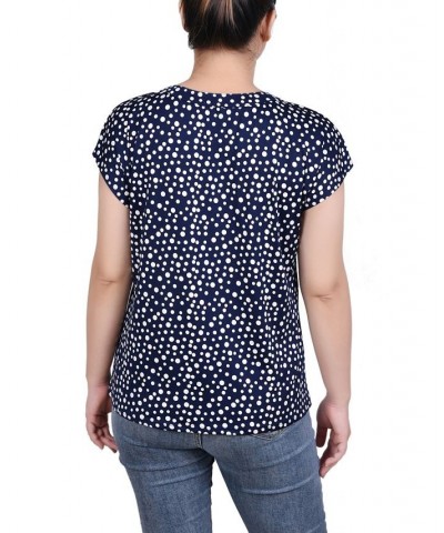 Petite Grommet Neck Knit Short Extended Sleeve Top Navy White Icemoon $23.92 Tops