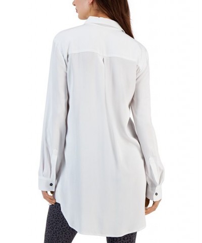 Women's Twill Button-Up Tunic Shirt Bright White $18.68 Tops