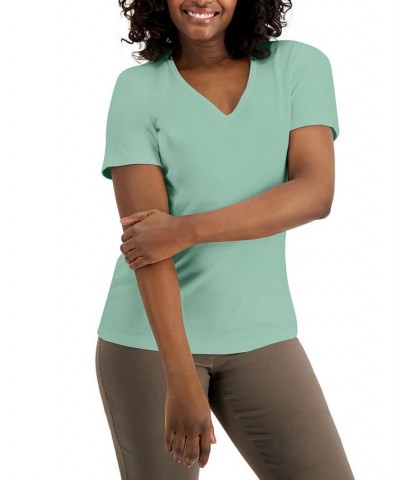 Cotton V-Neck Top Antique Mint $9.87 Tops