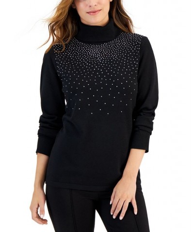 Women's Embellished Turtleneck Sweater Black $14.30 Sweaters