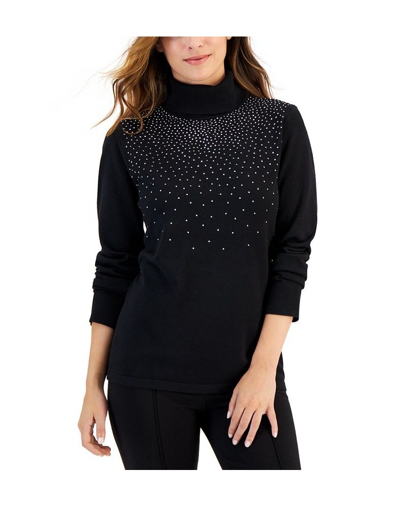 Women's Embellished Turtleneck Sweater Black $14.30 Sweaters