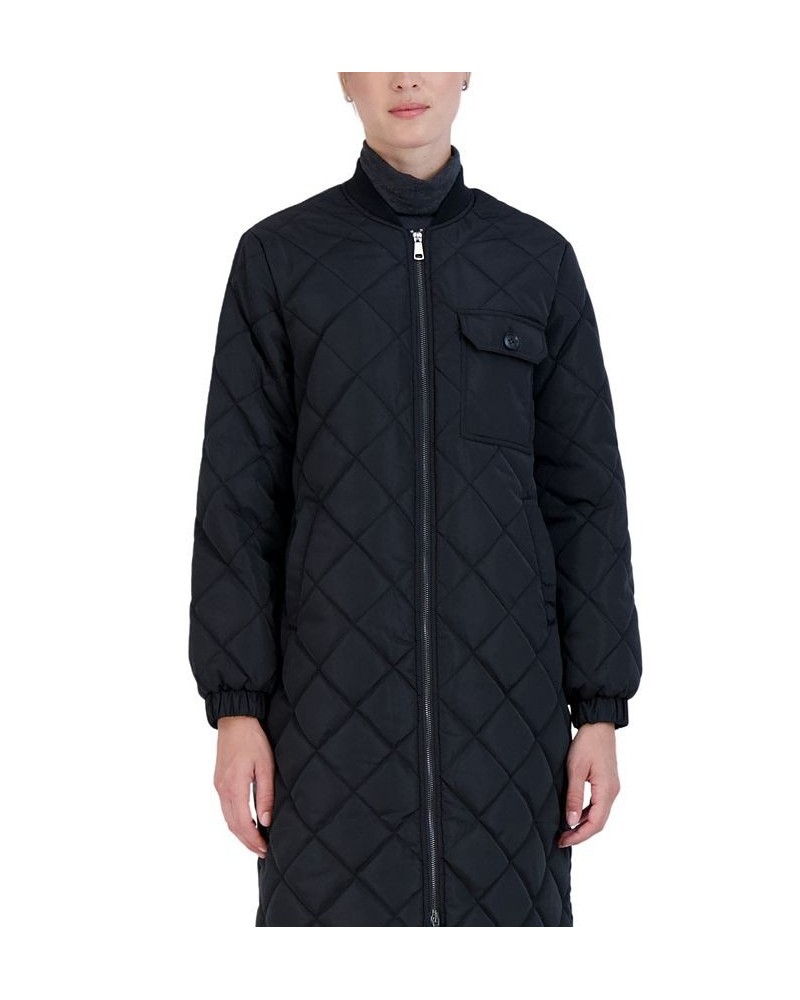 Women's Long Diamond Quilt Jacket Black $29.00 Jackets