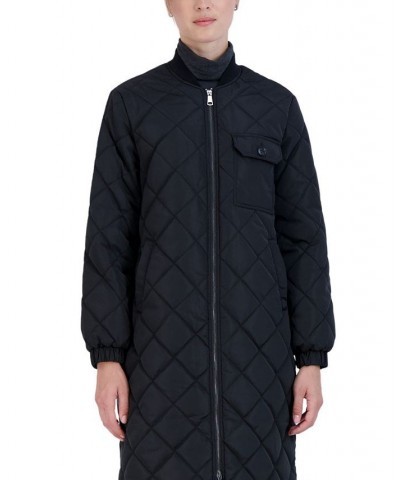 Women's Long Diamond Quilt Jacket Black $29.00 Jackets