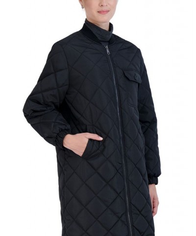 Women's Long Diamond Quilt Jacket Black $29.00 Jackets