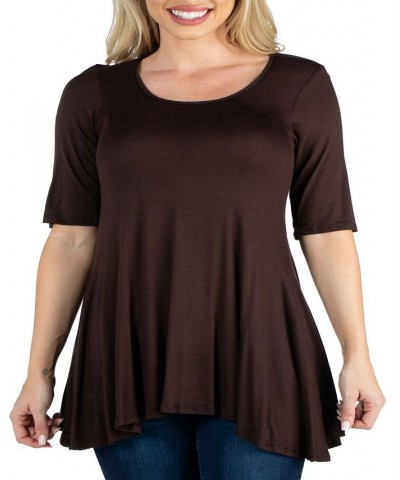 Women's Elbow Sleeve Swing Tunic Top Brown $18.48 Tops