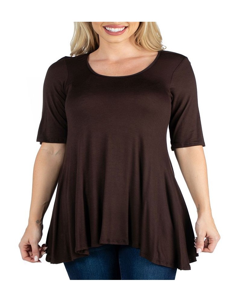 Women's Elbow Sleeve Swing Tunic Top Brown $18.48 Tops