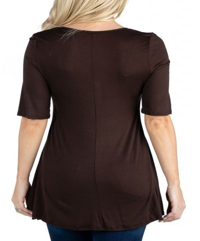 Women's Elbow Sleeve Swing Tunic Top Brown $18.48 Tops