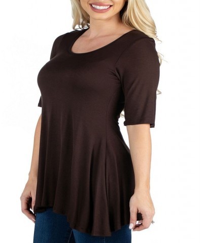 Women's Elbow Sleeve Swing Tunic Top Brown $18.48 Tops