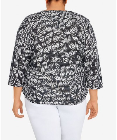 Plus Size Classic Floral Jacquard Butterfly Knit Top with Necklace Black $29.40 Tops