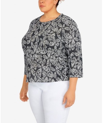 Plus Size Classic Floral Jacquard Butterfly Knit Top with Necklace Black $29.40 Tops