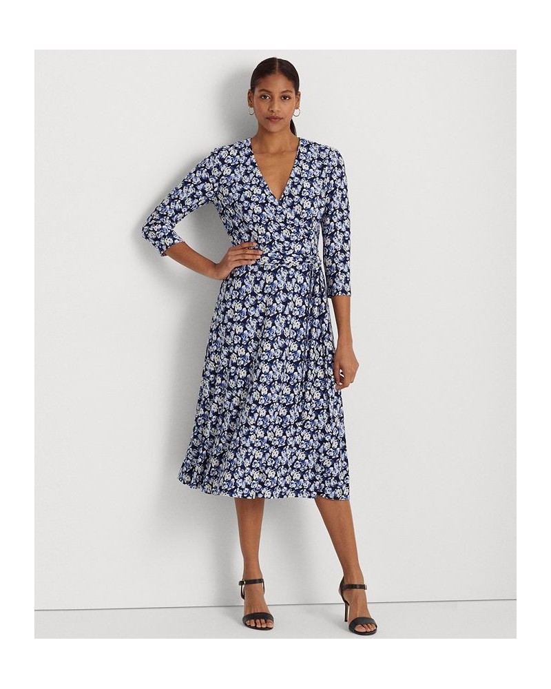 Women's Floral Surplice Jersey Dress Blue Multi $69.75 Dresses