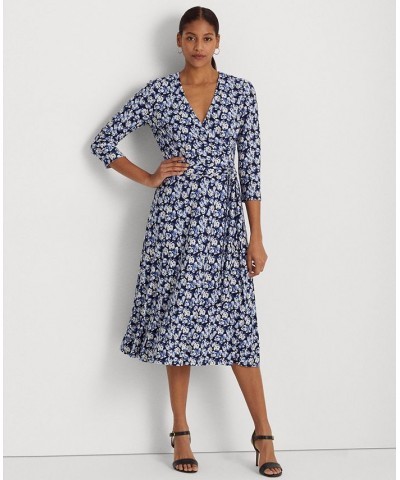 Women's Floral Surplice Jersey Dress Blue Multi $69.75 Dresses