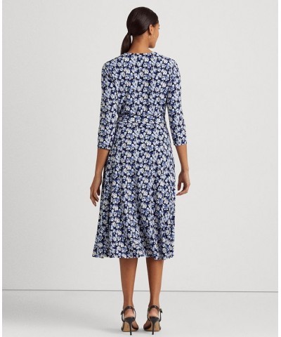 Women's Floral Surplice Jersey Dress Blue Multi $69.75 Dresses