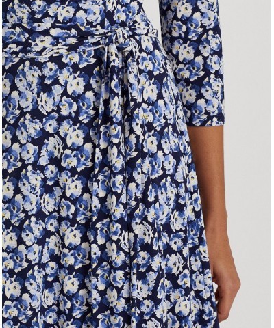 Women's Floral Surplice Jersey Dress Blue Multi $69.75 Dresses