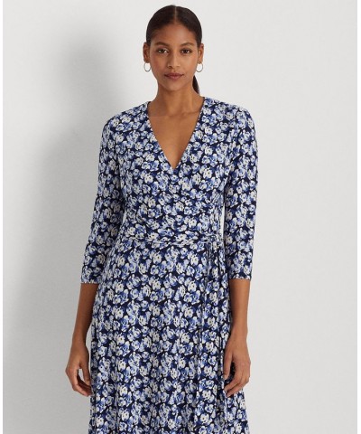 Women's Floral Surplice Jersey Dress Blue Multi $69.75 Dresses