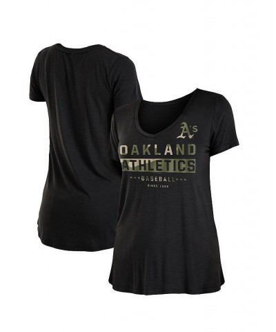 Women's Black Oakland Athletics 2021 Armed Forces Day Brushed V-Neck T-shirt Black $14.26 Tops