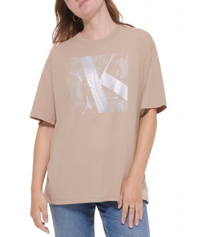 Women's In Glitter Crewneck Logo Tee Tan/Beige $23.03 Tops