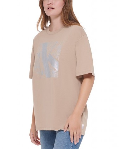 Women's In Glitter Crewneck Logo Tee Tan/Beige $23.03 Tops