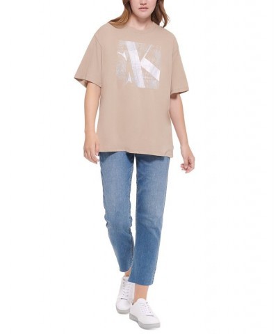 Women's In Glitter Crewneck Logo Tee Tan/Beige $23.03 Tops