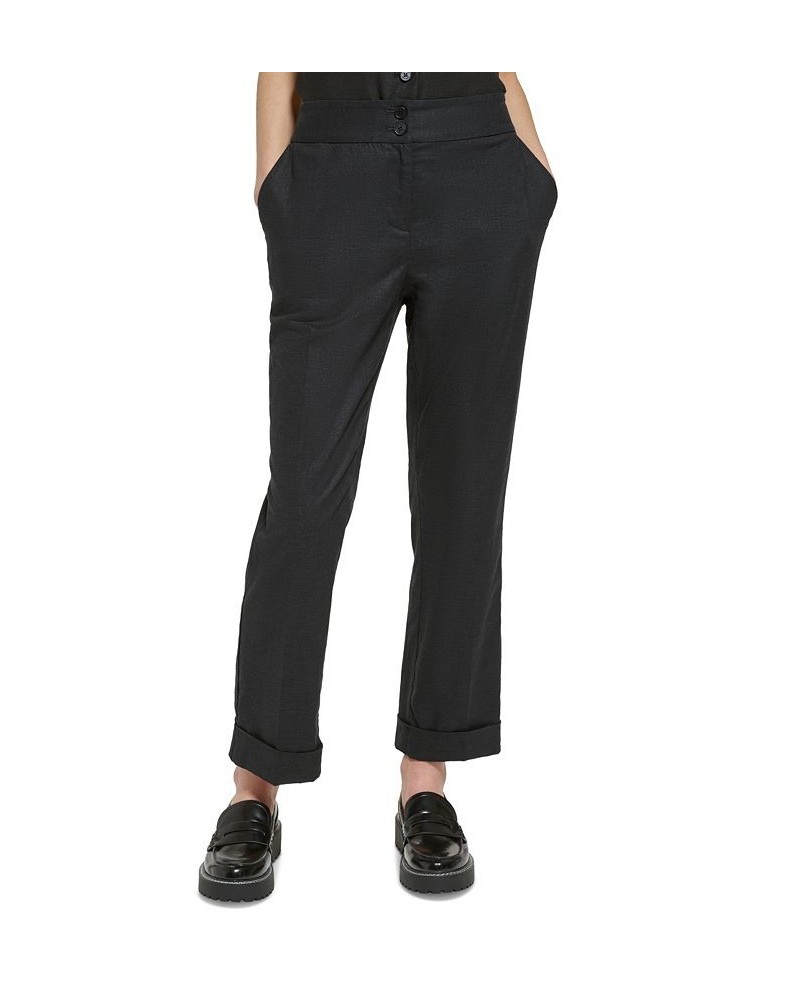 Women's Linen-Blend Cuffed Pants Black $48.51 Pants