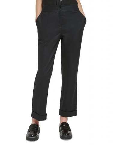 Women's Linen-Blend Cuffed Pants Black $48.51 Pants