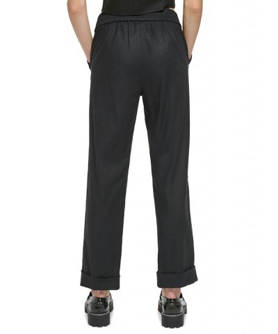 Women's Linen-Blend Cuffed Pants Black $48.51 Pants