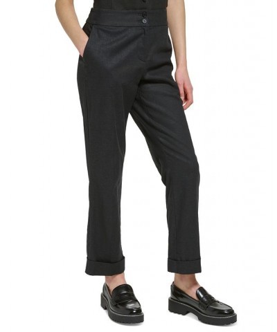 Women's Linen-Blend Cuffed Pants Black $48.51 Pants