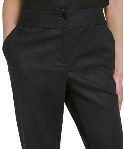 Women's Linen-Blend Cuffed Pants Black $48.51 Pants