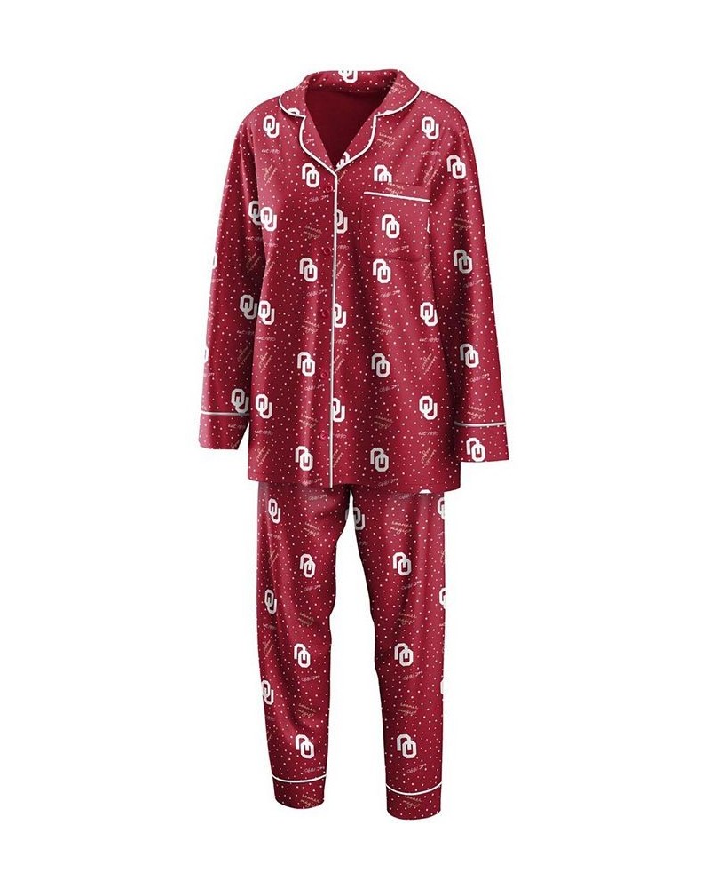 Women's Crimson Oklahoma Sooners Long Sleeve Button-Up Shirt and Pants Sleep Set Crimson $39.20 Pajama